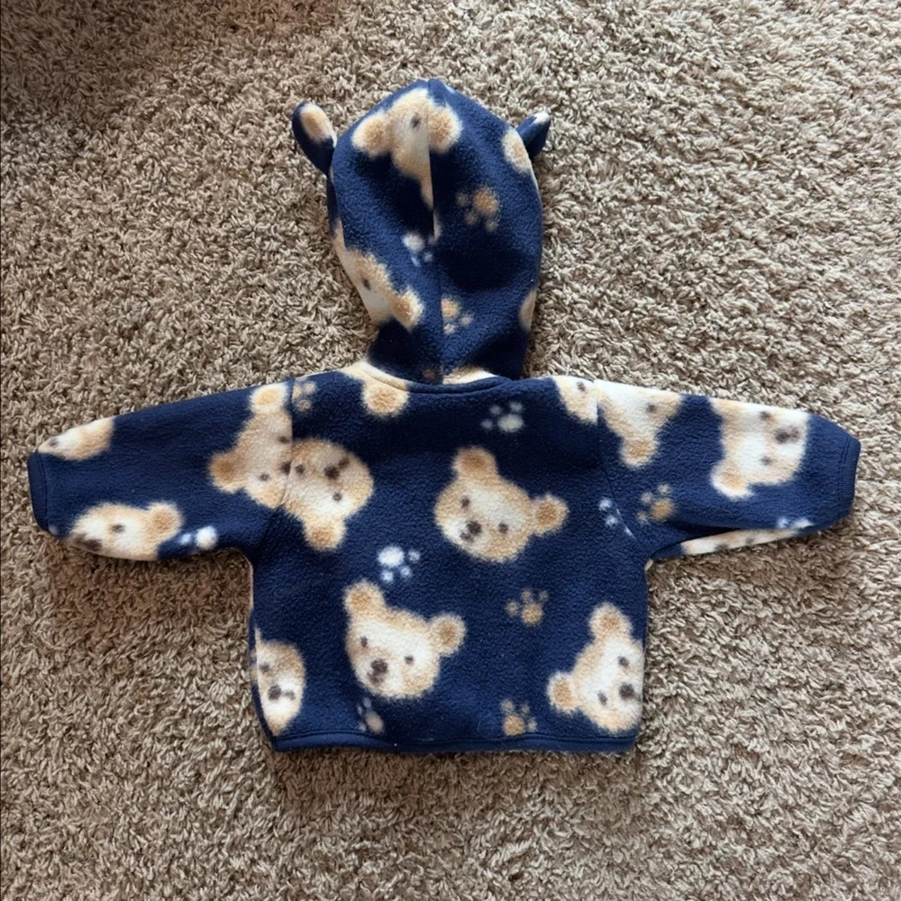 Adorable Vintage First Impressions Fuzzy Bear Print Baby Outfit with Ears